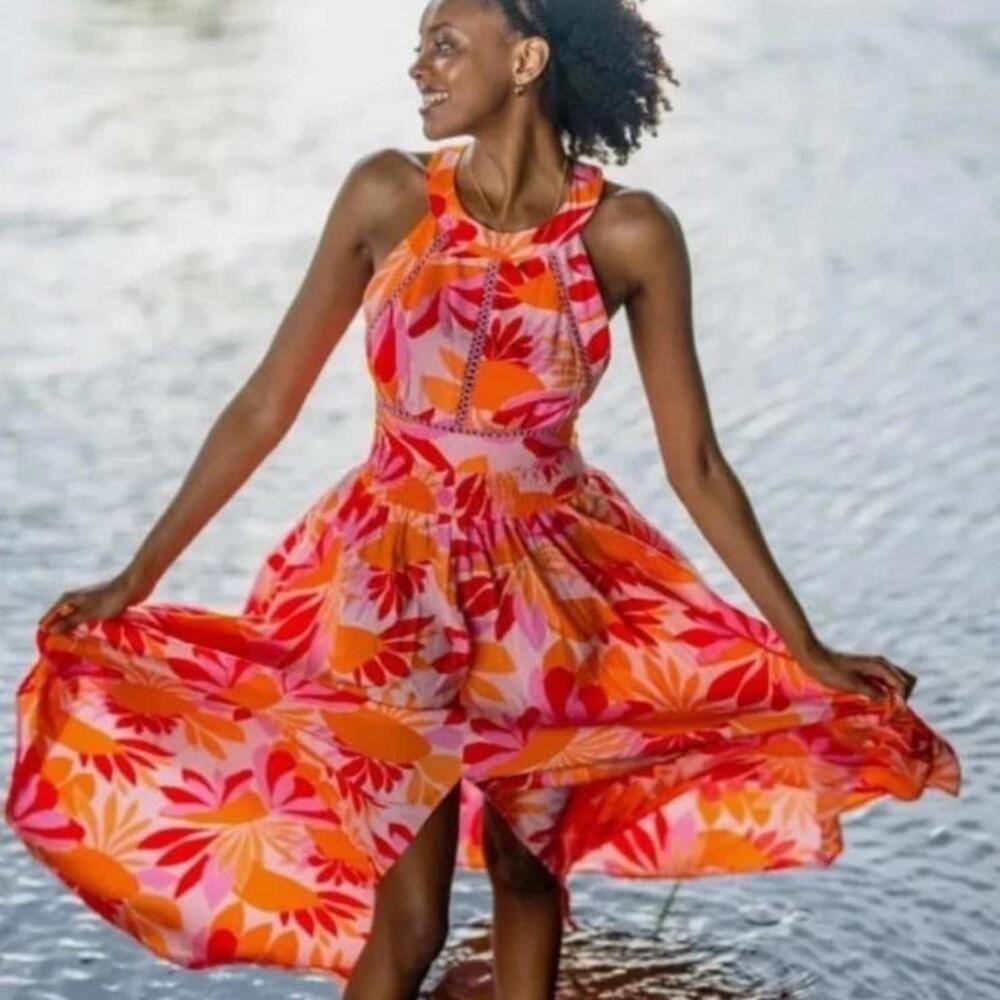 Anthropologie Abel The Label Rumi Open Back Maxi Dress Tropical Floral Sz Large - Picture 14 of 15